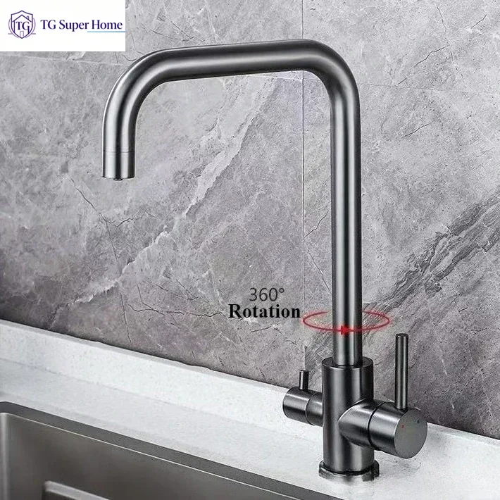 Black Stainless Steel Kitchen Sink Tap for Domestic Use Hot and Cold Water Basin with European-Style Splash Guard