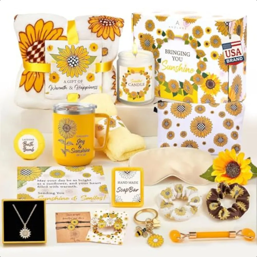 18Pcs Suower Gifts for Women Gift Basket Set Birthday Gifts for Women Best Friend or Sister Sunshine Box Care Package Get Well