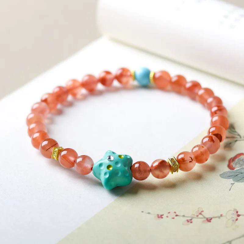 Natural Southern Red Agate Flower Pattern , Magnesite Turquoise Star New Chinese Style Bracelet