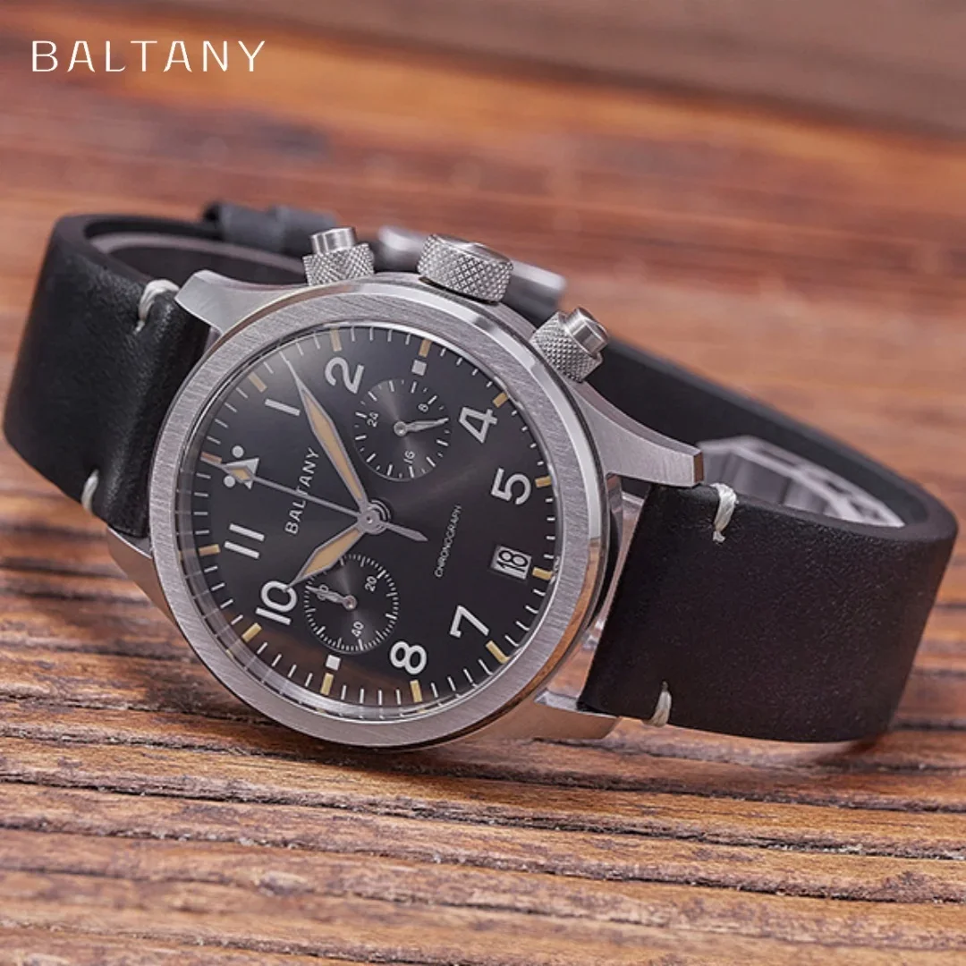 Baltany 2025 جديد ساعة كوارتز رجالية Vk64 مضيئة الياقوت الزجاج ريترو التقويم الفولاذ المقاوم للصدأ مقاوم للماء 100 متر Reloj Hombre