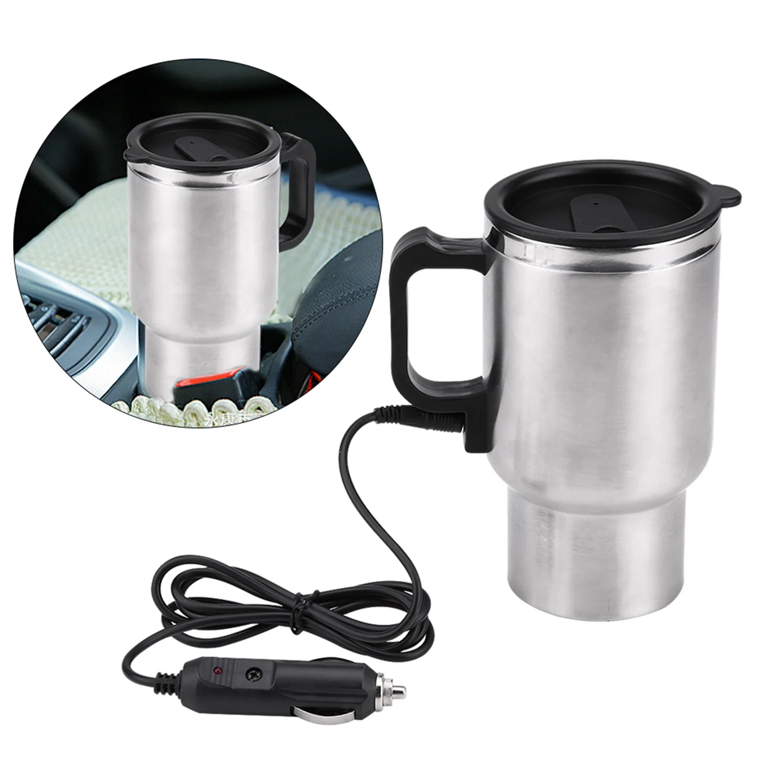 12V 450ml Electric Incar Stainless Steel Travel Heating Cup Coffee Tea Car Cup Mug