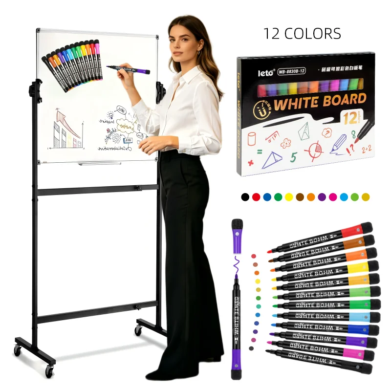 12COLORS Magnetic Dry Erase Markers, with Erasers, quick-drying ink, easy to write and erase，Office supplies, school supplies。