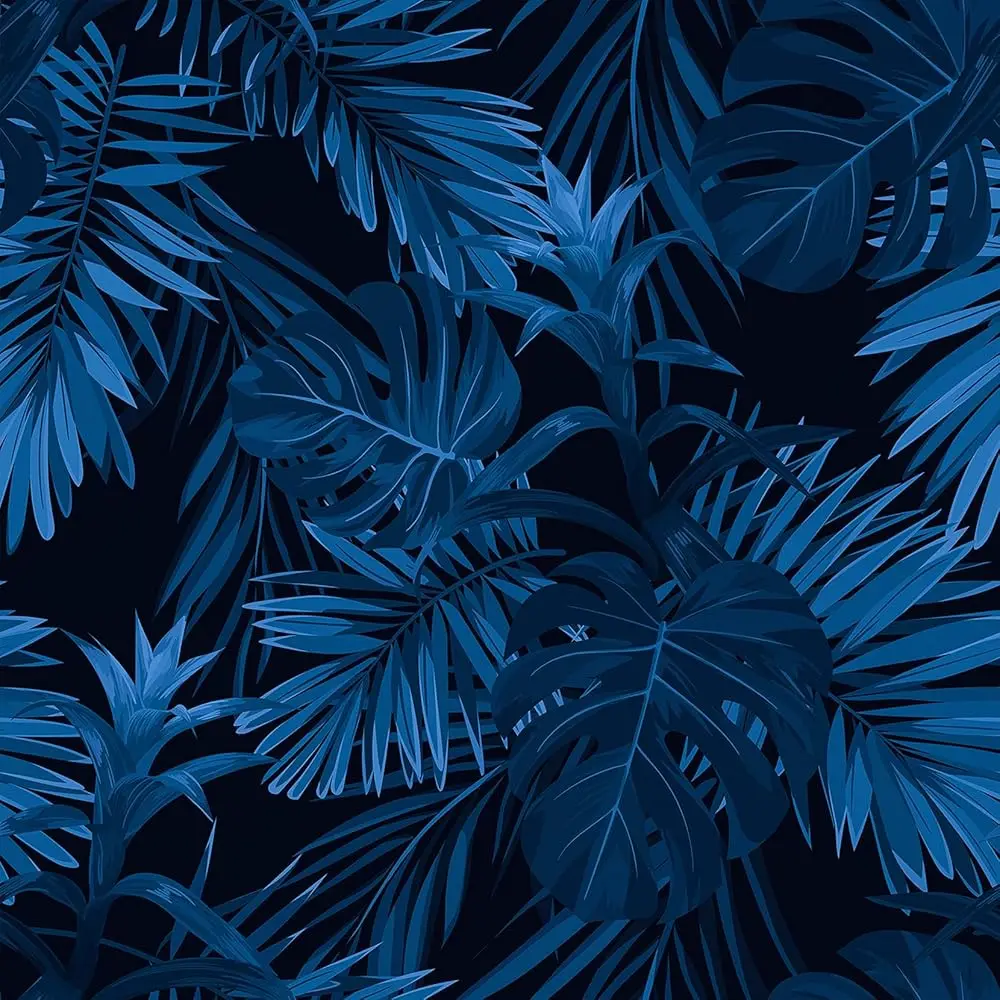 

17.5In×23Ft Tropical Wallpaper Prepasted Dark Blue Palm Leaf Wallpaper For Bathroom Removable Monstera Leaves Vinyl Contact