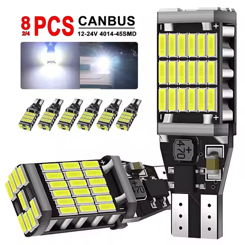 2/4/8 PCS CANBUS T15 W16W LED Bulb No Error 12V 24V 4014-45SMD 1000LM 4.5W 6500K Bright White Car Backup Reverse Parking Lights