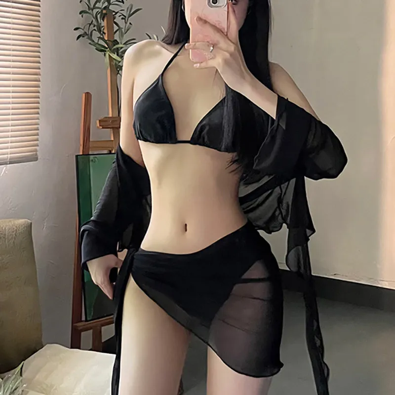 2025年夏 レッドセクシービキニ スプリット水着 長袖 日焼け止め レディース スイート水着 4点セット ビーチウェア ドレス