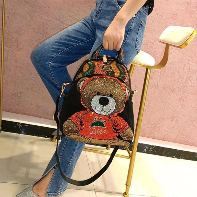 Brand Luxury Women\'s Backpack Shining Rhinestone Ita Shoulder Bag High Quality Designer Mochila Classic Fashion Mini Rucksack