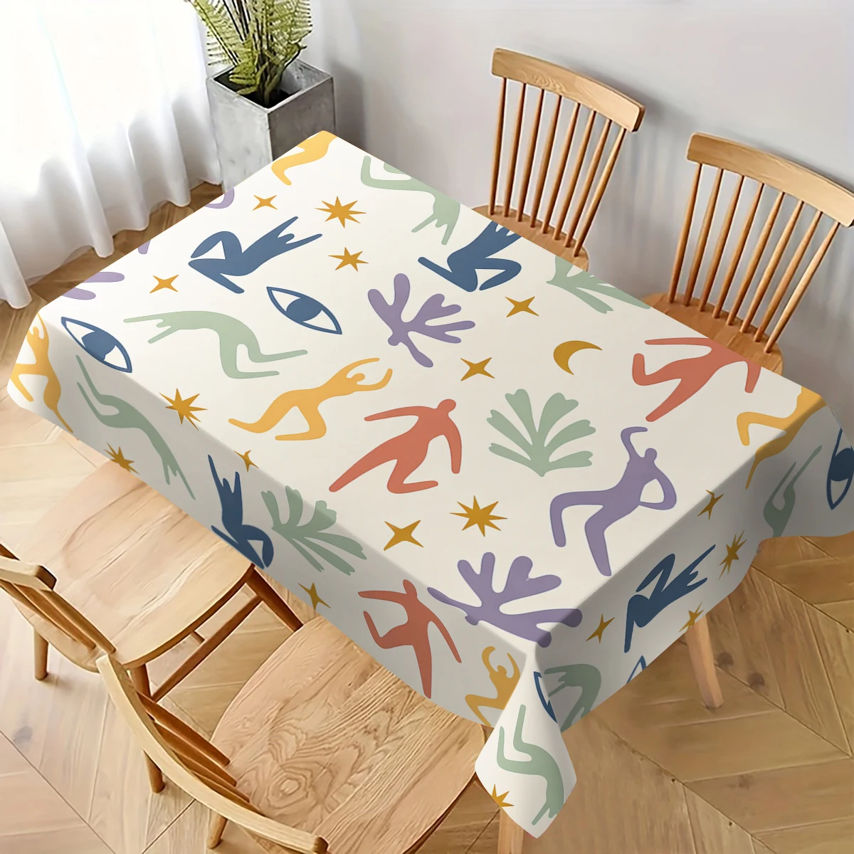 Cartoon Marine Creature Pattern Polyester Tablecloth - Decorative Dining Table Cover, Stylish Ocean Themed Home Table Decoration