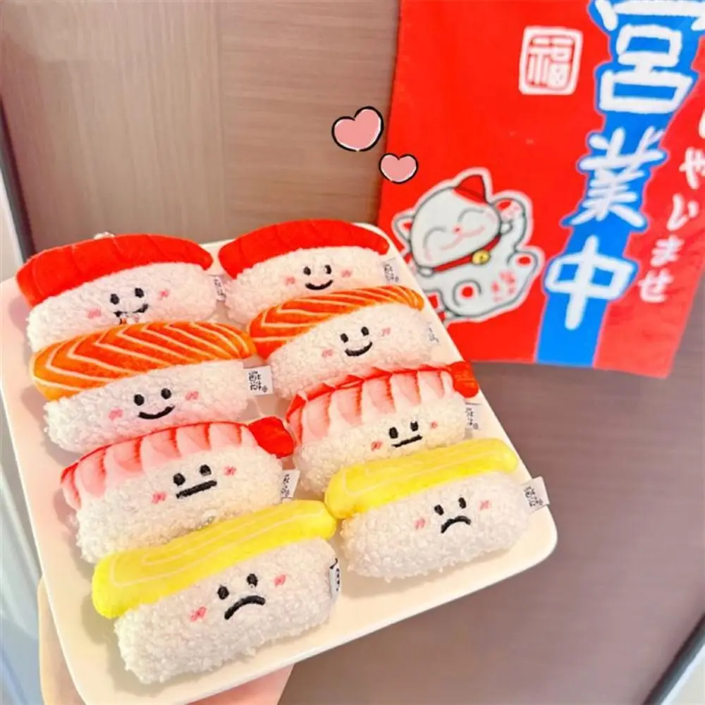 LLavero de muñeco de peluche de Sushi de salmón creativo, hebilla de llave, muñeco de peluche de camarón dulce, juguete, mochila, dijes, expresión para niños