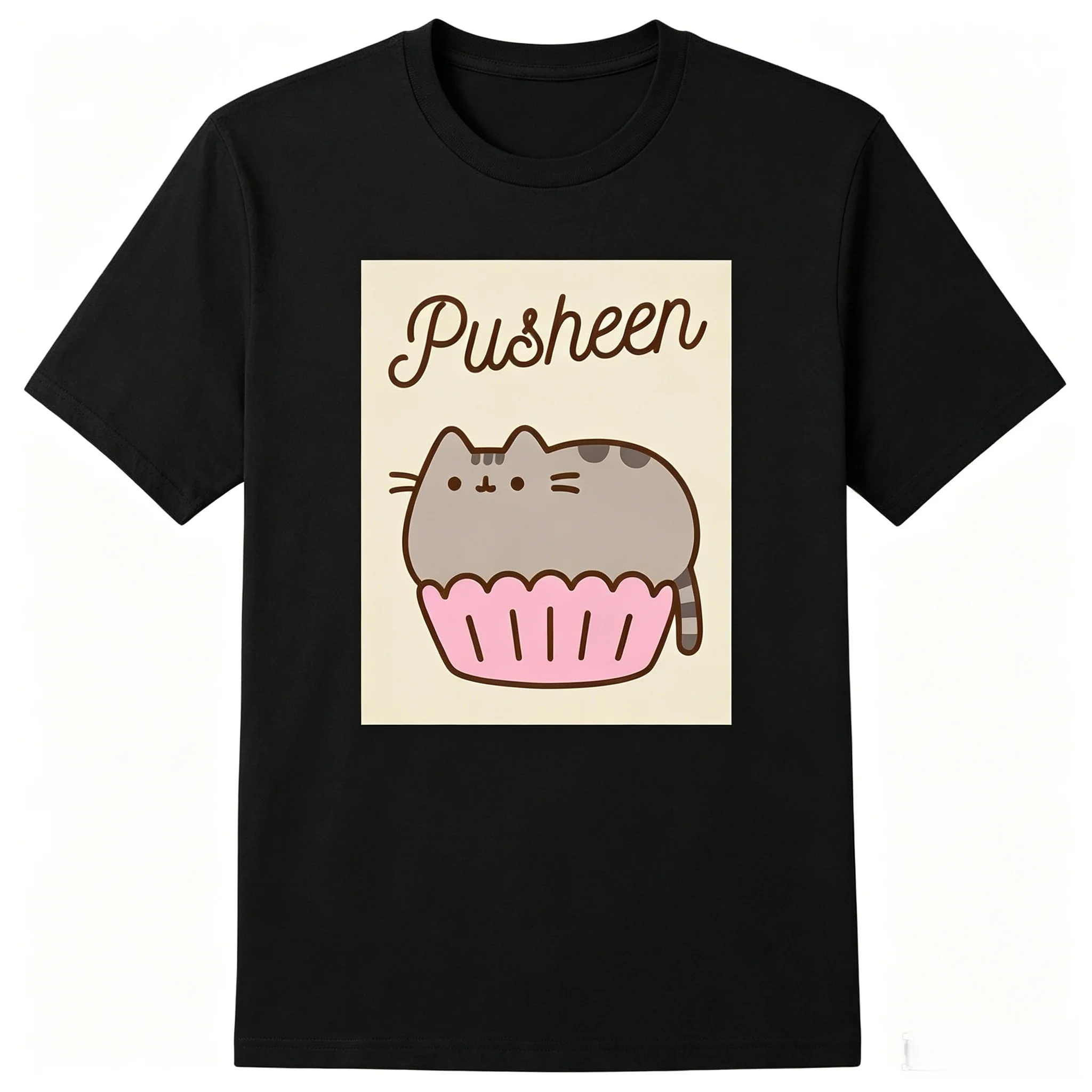 Pusheen Katze Reines Baumwoll-T-Shirt mit Katzenmuster Bedruckte Kleidung 2026 Sommer Übergroße Herren- und Damen-Streetwear Y2k-Stil – Detail 3