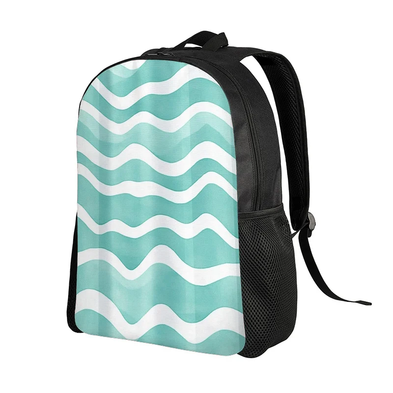

Men's and Women's Turquoise Blue Wave Printed Backpack - Adjustable Shoulder Strap, High Quality, Zipper Closed