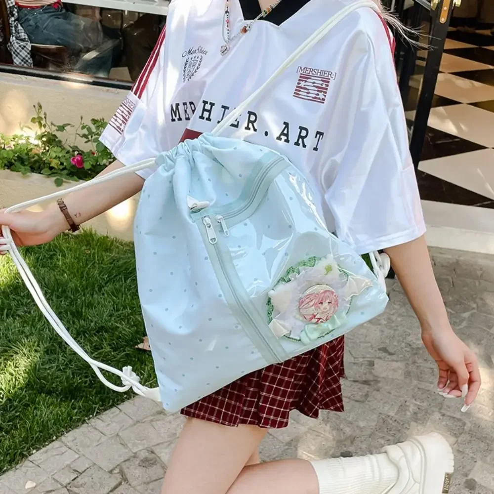 

Korean Style Nylon Drawstring Backpack Lightweight Wave Point Light Soft Nylon Bag Sweet Harajuku Student Schoolbag Girls