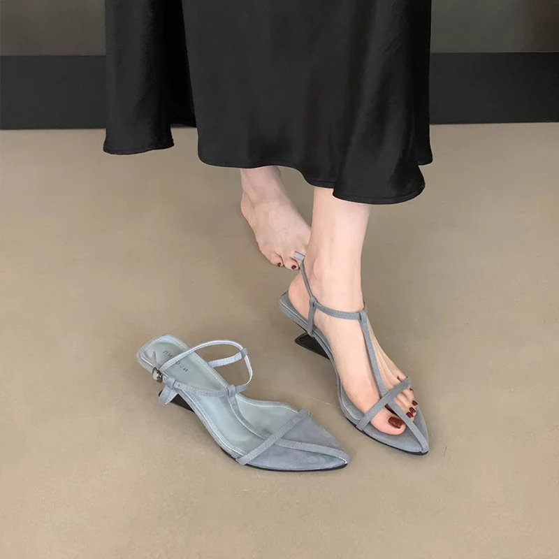 Elegant Roman Style Women's Sandals Blue Strap Fashionable Summer Slip-On Shoes Anti-Slip Rubber Sole Casual Leisure Sandals