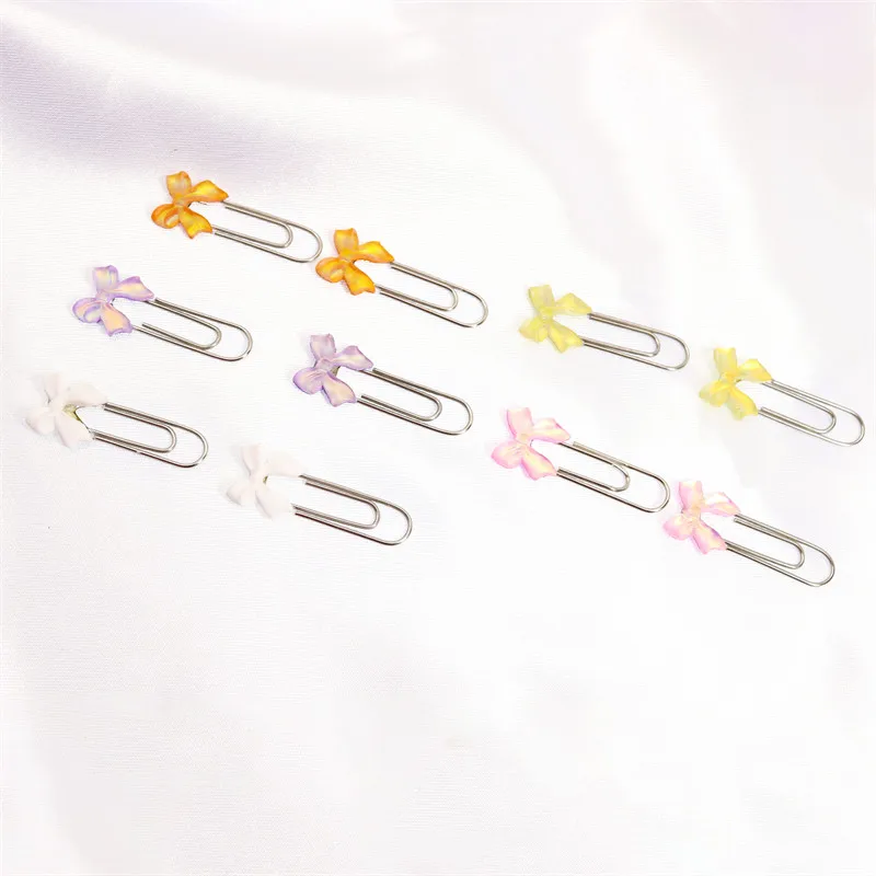 2 Pcs Cute Candy Color Bear Bow-knot Paper Clip Office Lady Style School Stationery Photo Decorative Supply Stationery