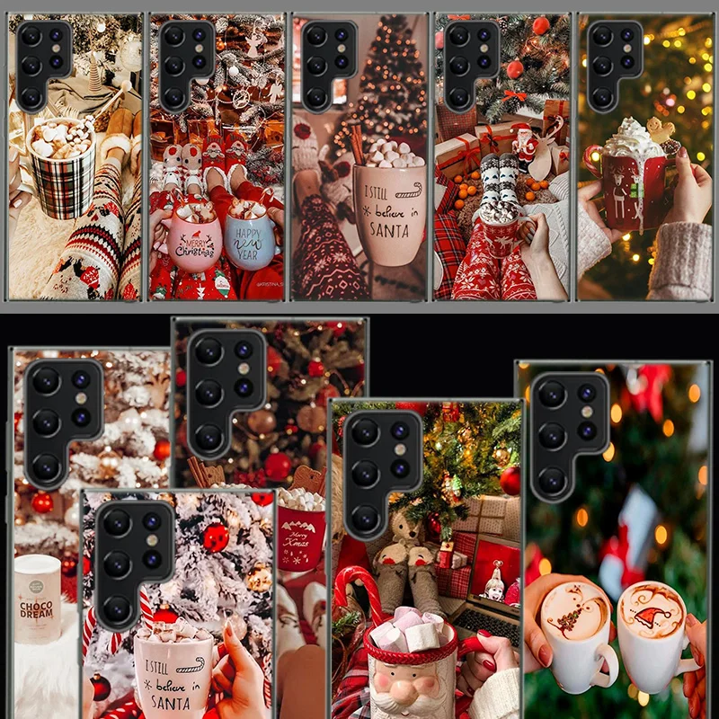 Winter Coffee Christmas Cover For Samsung Galaxy S21 S20 S23 FE S22 S24 Ultra Phone Case S10 S10E S8 S9 Plus S7 S6  Edge Clear C