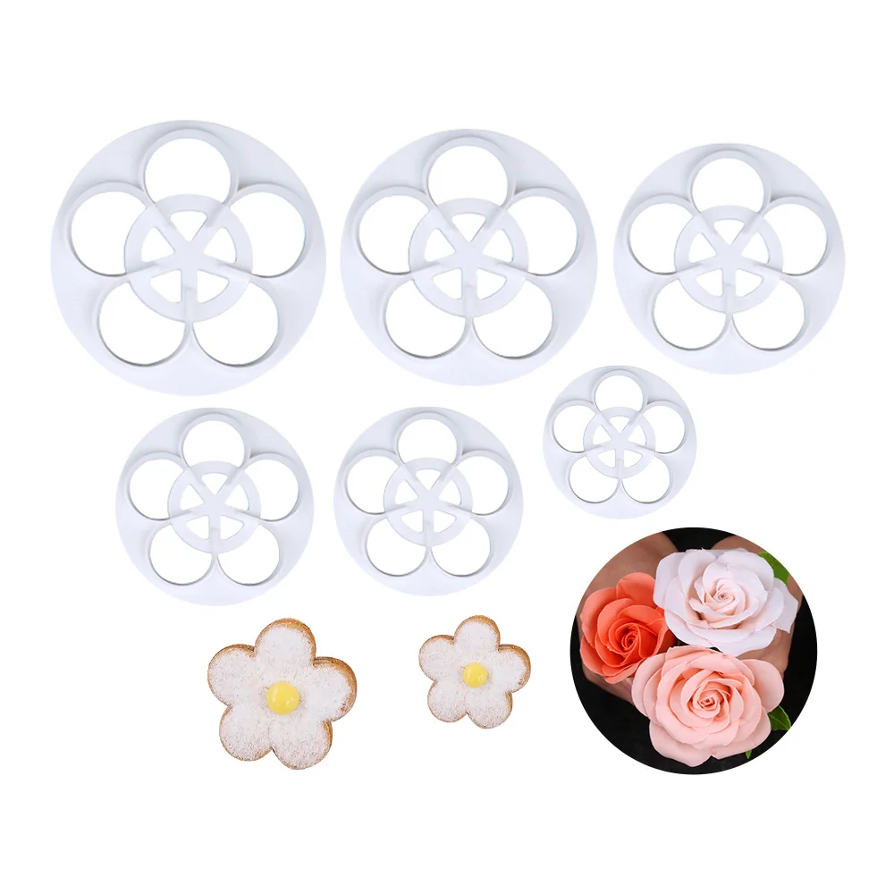 6PCS Flower Shape Fondant Cutters DIY 5-Petal Flower Tools Flower Shape Cookie Cutters Easy Fondant Rose,Clay Rose Tool