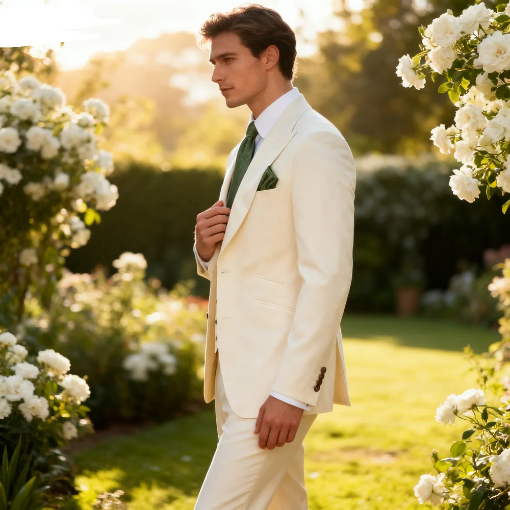 

Men's 3 Piece Solid White Tuxedo Jacket with Lapel And Pocket for Birthday Wedding Office Work Jacket