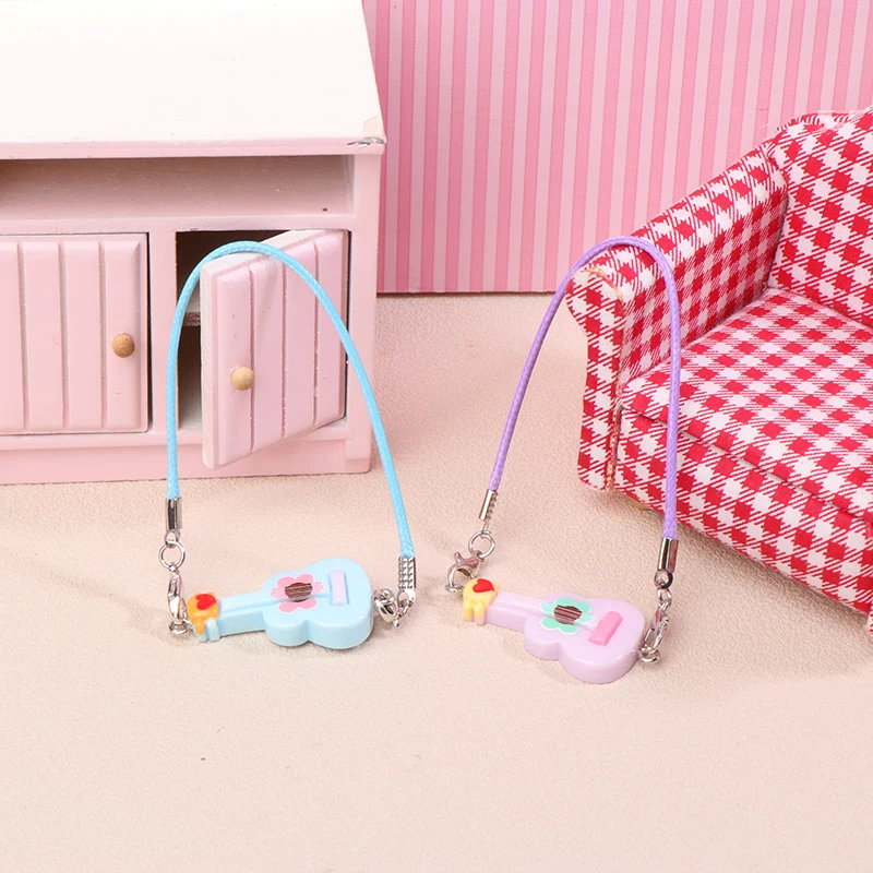 1:12 Dollhouse Miniature Strap Guitar Doll Simulation Instrument Model Dolls House Decoration Accessories Pretend Play Toy