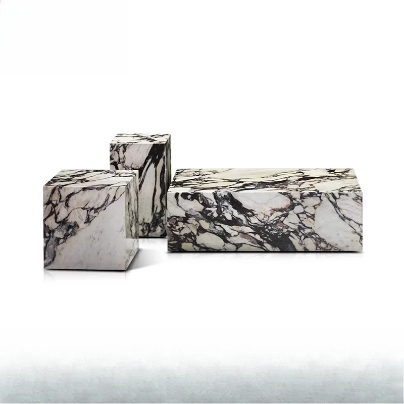Stone coffee table three-piece combination, marble coffee table rectangular living room side table ornament