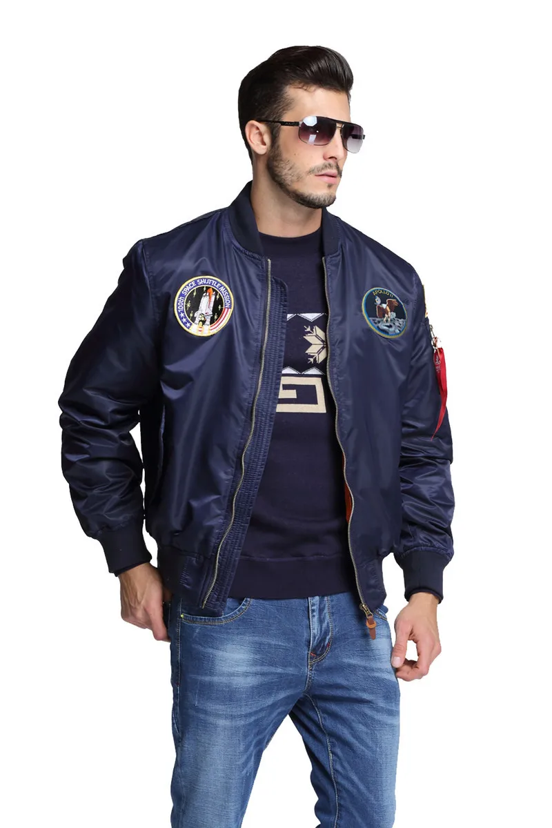 Autumn Apollo Thin 100th SPACE SHUTTLE MISSION MA1 Bomber Hiphop USA Flag Air Force Pilot Flight Korean College Jacket For Men