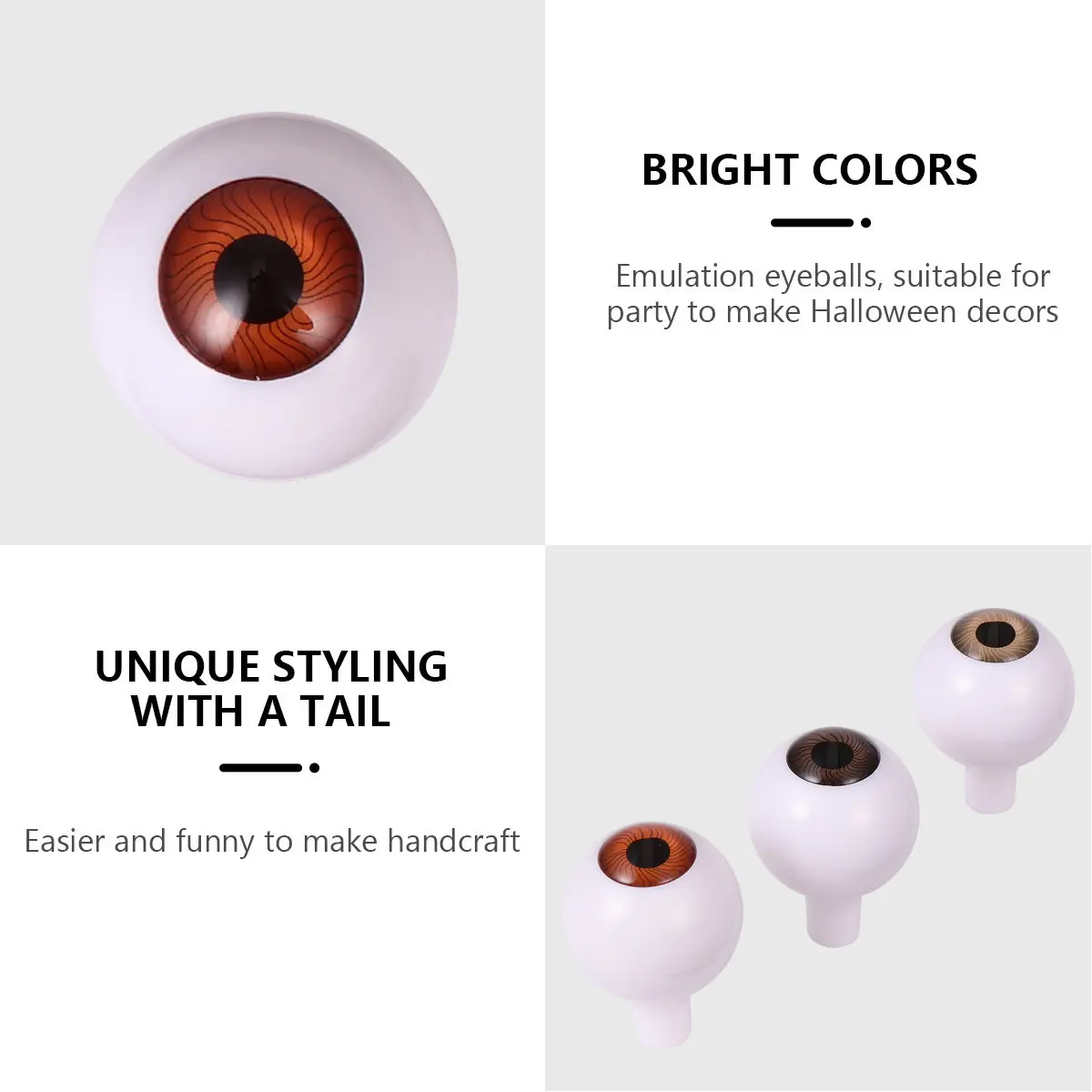 

3Pairs Halloween Eyeballs Emulation Acrylic Round Eyes Tail Type for Spooky Crafts Party Decorations Eyes Halloween Prank