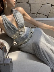 Maxi abiti estivi per le donne eleganti Slim Sexy scollo a v Backless fatti a mano perline conchiglie abito da sera Vintage di fascia alta