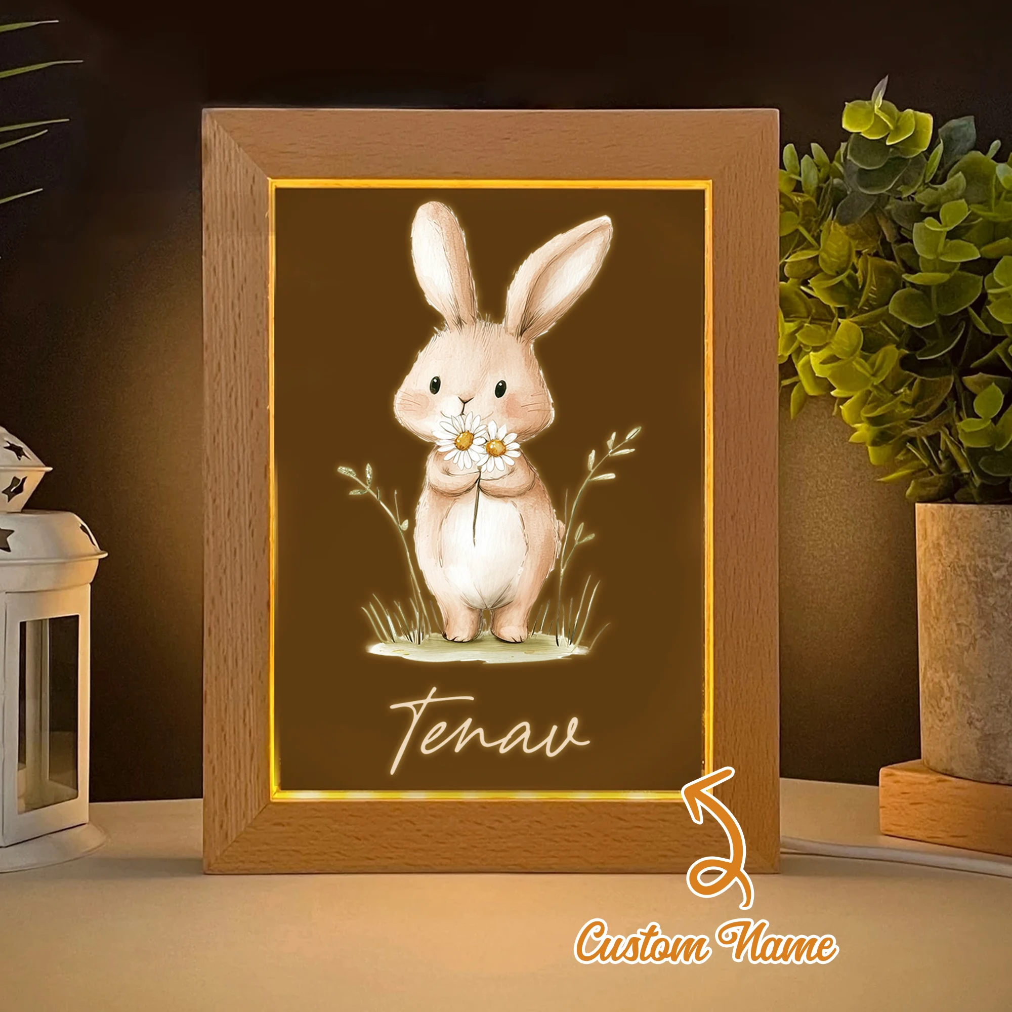 

Rabbit Bouquet LED Night View Photo Frame Personalized Gift Family Living Room Bedroom Dining Room Home Decor