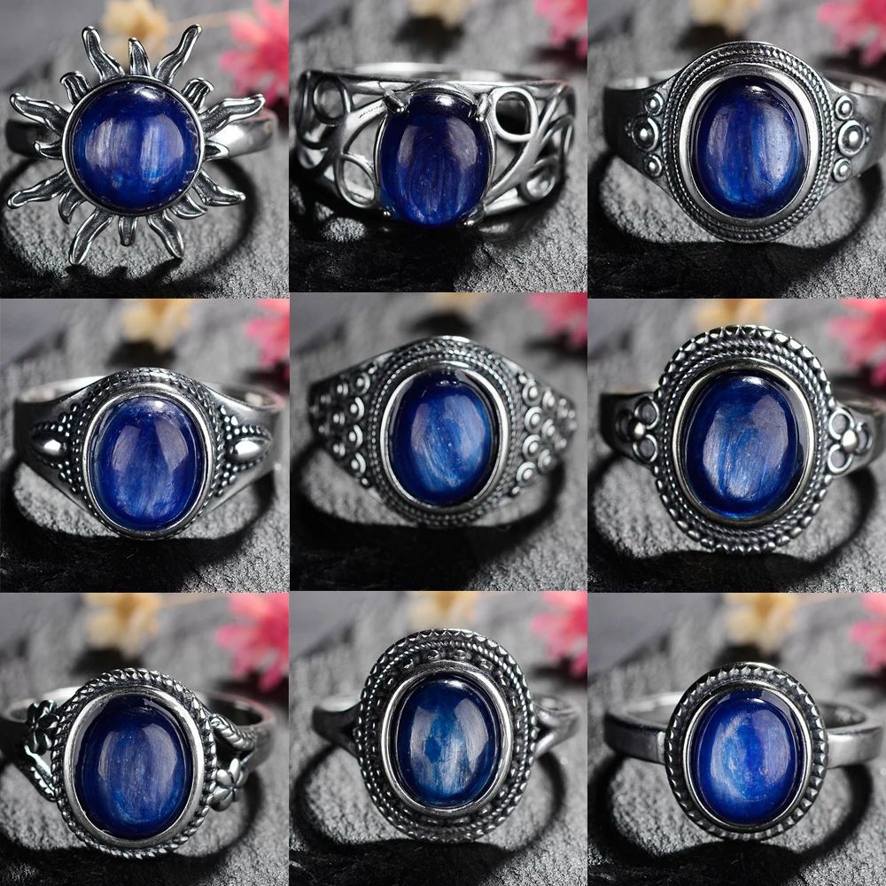 

925 Sterling Silver Natural Kyanite Ring Simple Style Fine Jewelry Anniversary Engagement Party Gift for Women Labradorite Ring