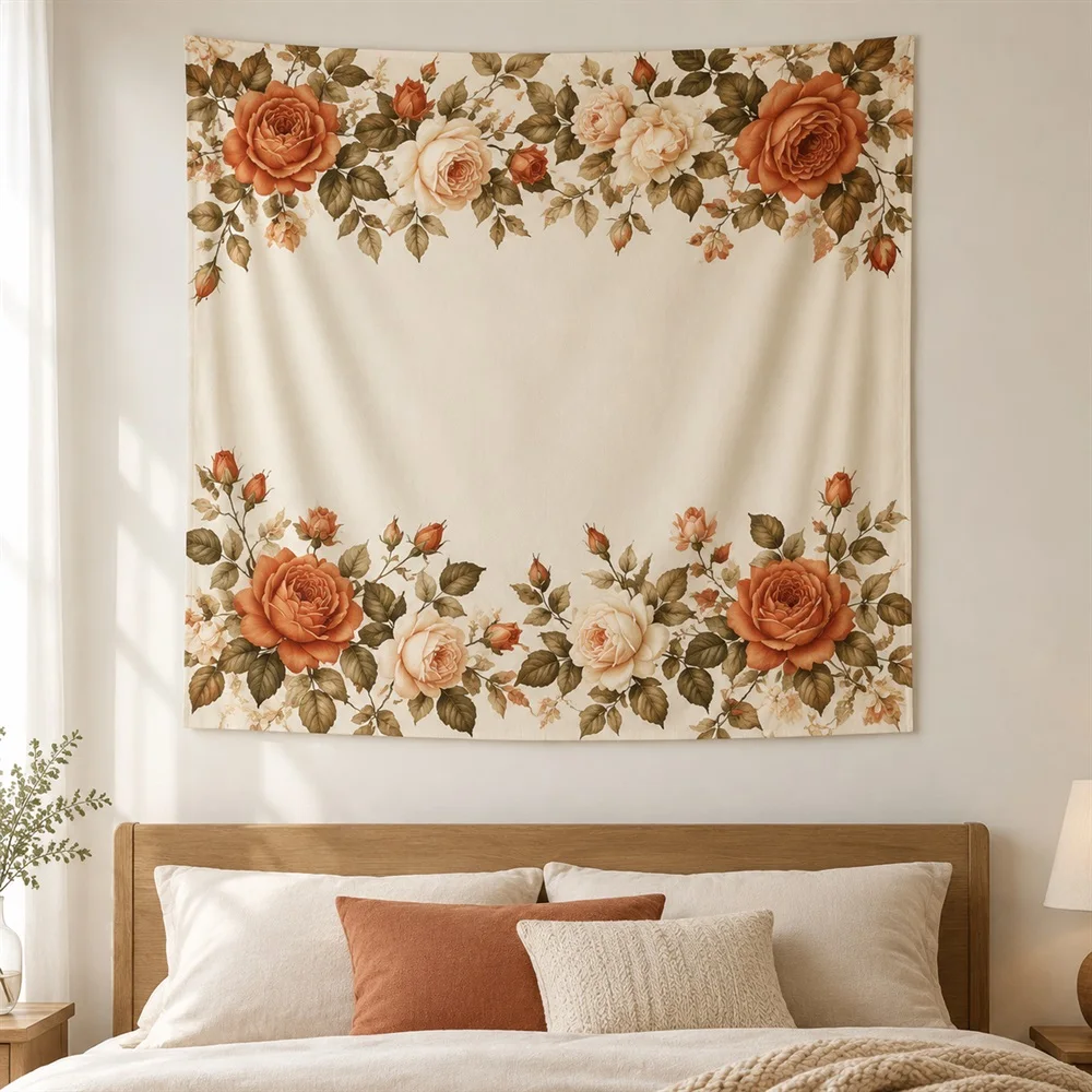 VIKAMA Rose Garden Tapestry Wall Hanging, HD Print Washable Wall Art, Romantic Decor for Living Room Bedroom Dining Room