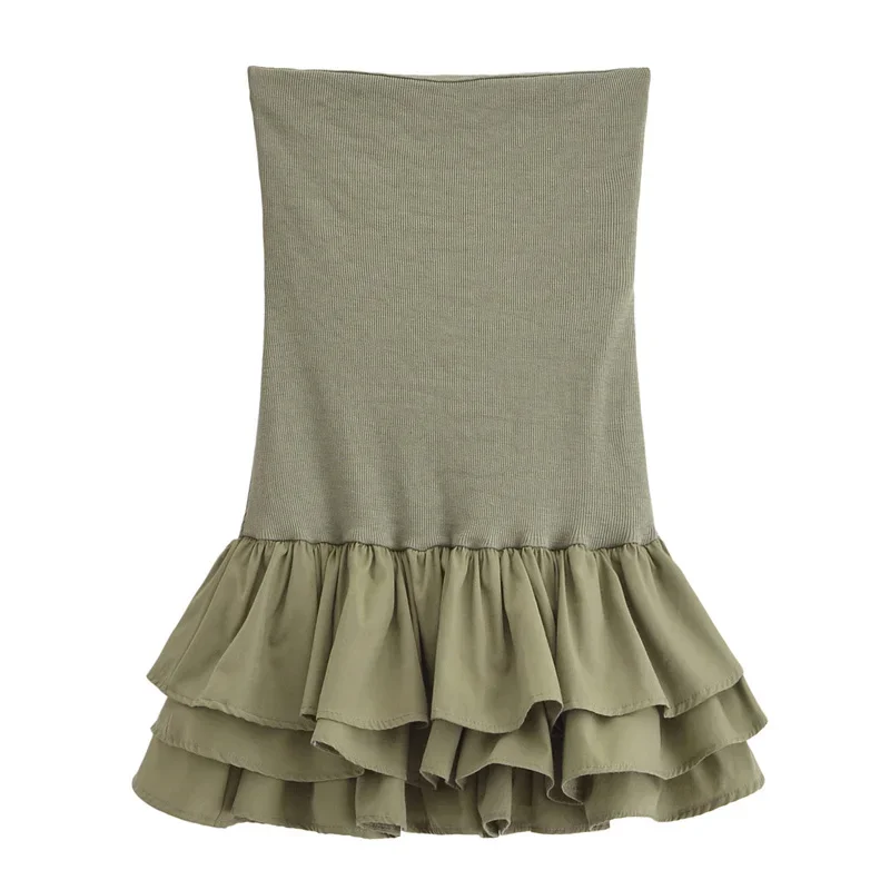 Mini abito senza spalline con spalle scoperte Abito bianco nero con volant lavorato a maglia Abiti corti sexy senza schienale estivi Abiti da festa audace