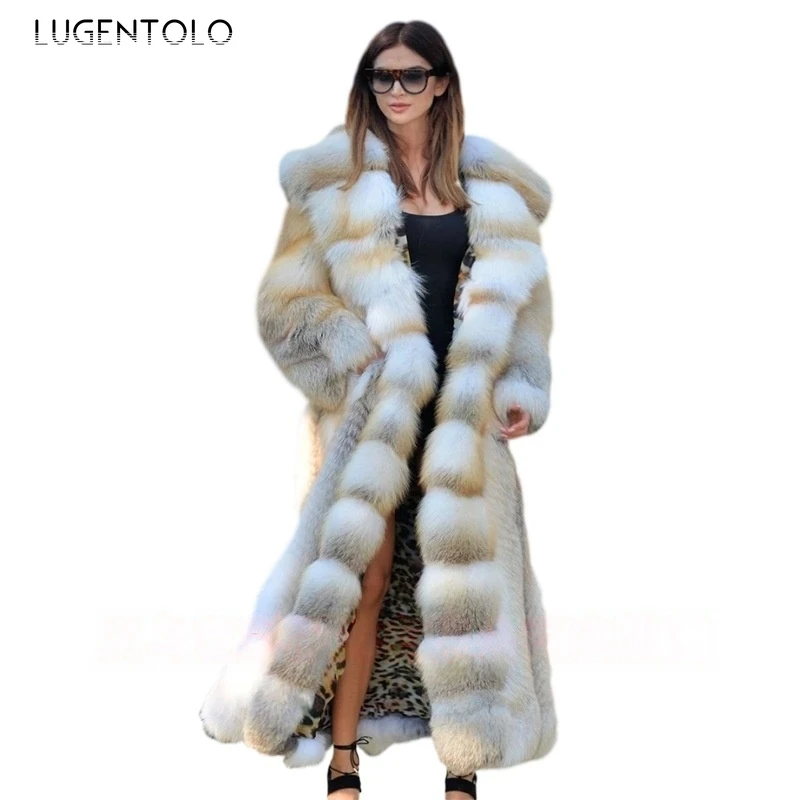 Women Faux Fur Coat Thicked Hooded Warm Winter Female New Large Size Loose Elegant Long Sleeve White Fur Cloth
