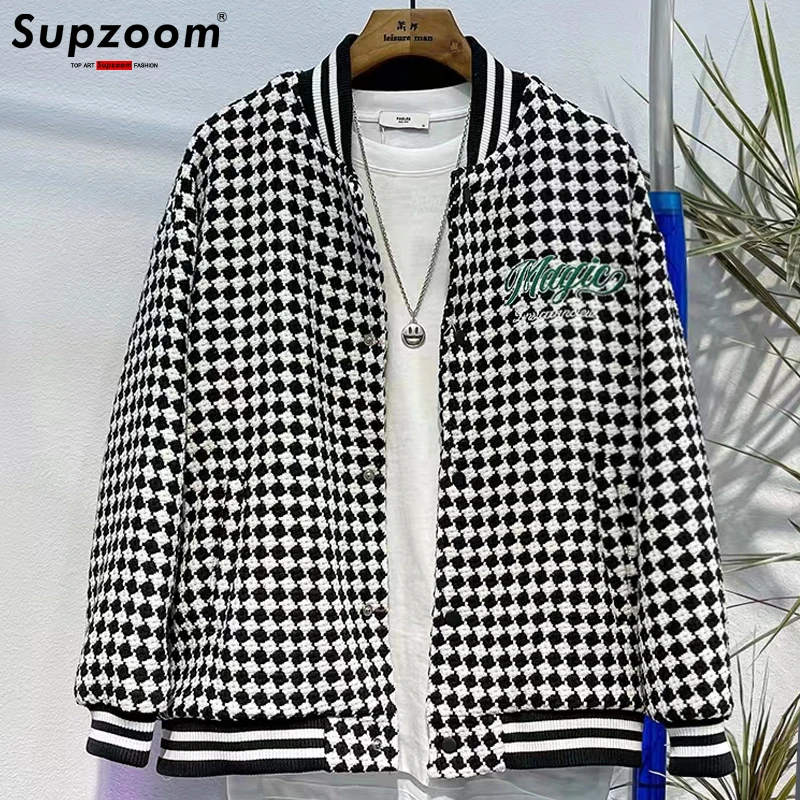 Supzoom 2022 New Arrival Trellis Cotton Embroidery Letter Single Breasted Casual Bomber Baseball Jacket Loose Cardigan Coat