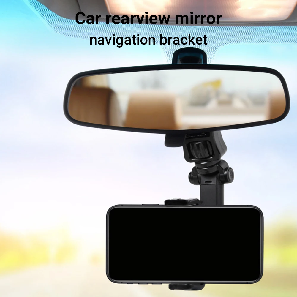 Rearview Mirror Car Phone Mount Car Holder Clip-On Cell Phone Stand 360 Adjustable Car Navigation Bracket Anti-Shake Cars Mount - view 2