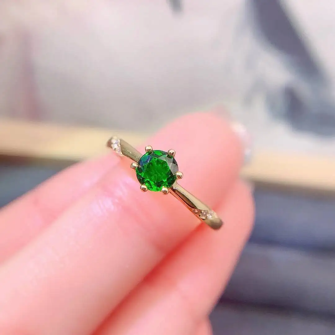 KJJEAXCMY New style Jewelry Natural Women's Diopside Ring 925 silver inlay Colorful and splendid High clarity supports detection