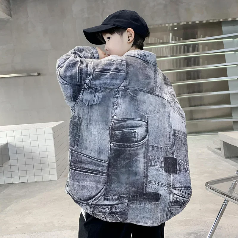 New 2024 Cool Denim Jacket for Boys Fashion Pocket Coats Children Clothing Autumn Spring Clothes Shirts Top Outerwear 5-14 Years