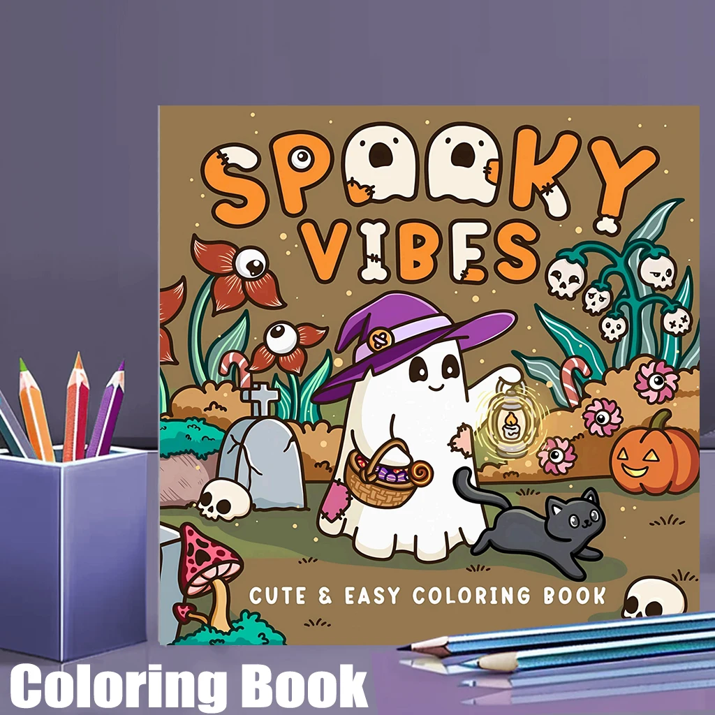 28 Pages Spooky Coloring Book for Adult | Colouring Book, Drawing Supplies for Christmas, Thanksgiving