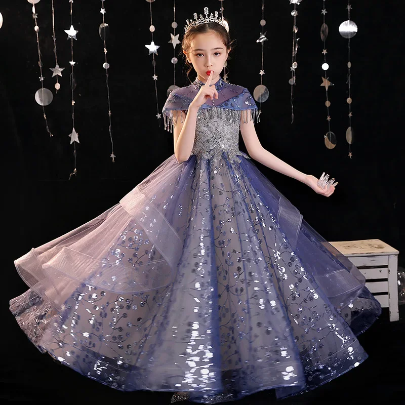 

Beautiful Flower Elegant Wedding Dress for Girls Child Birthday Party Luxury Long Evening Gowns Pageant Formal Occasion Dresses