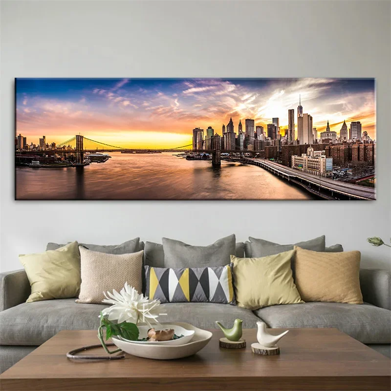 Panoramic Landscape Sunset Brooklyn Bridge Canvas Painting Posters and Prints  Wall Art for Living Room Home Decor No Frame