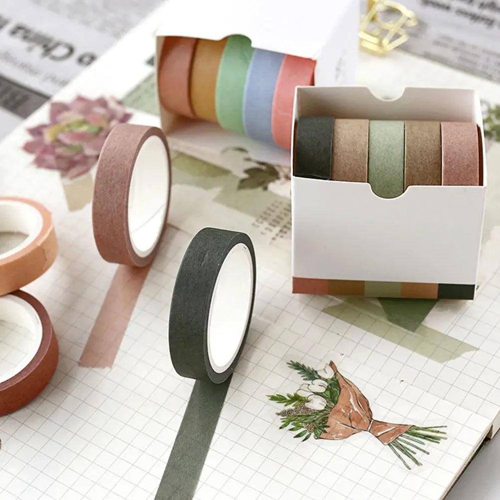 5Pcs Washi Tape Creative Color Paper Adhesive Tape for Decoration Photo Frames Journals Wall Art DIY Gift Wrapping