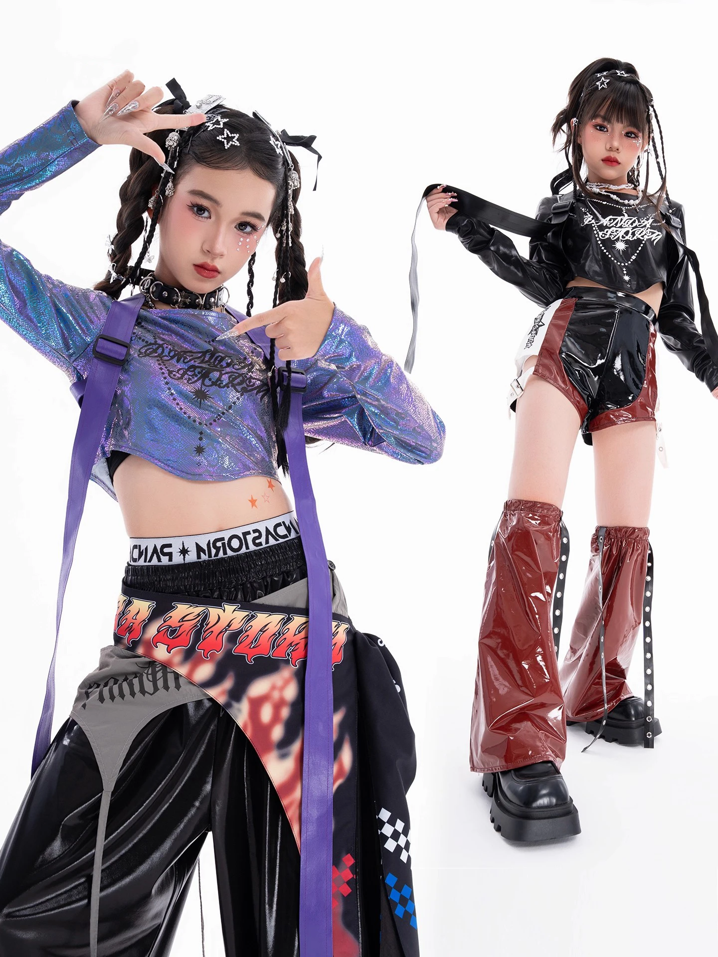 2025 Kpop Abiti da ballo Kid Jazz Danza Performance Costume per ragazze Streetwear Hip Hop Abiti di scena Passerella Usura DN22035