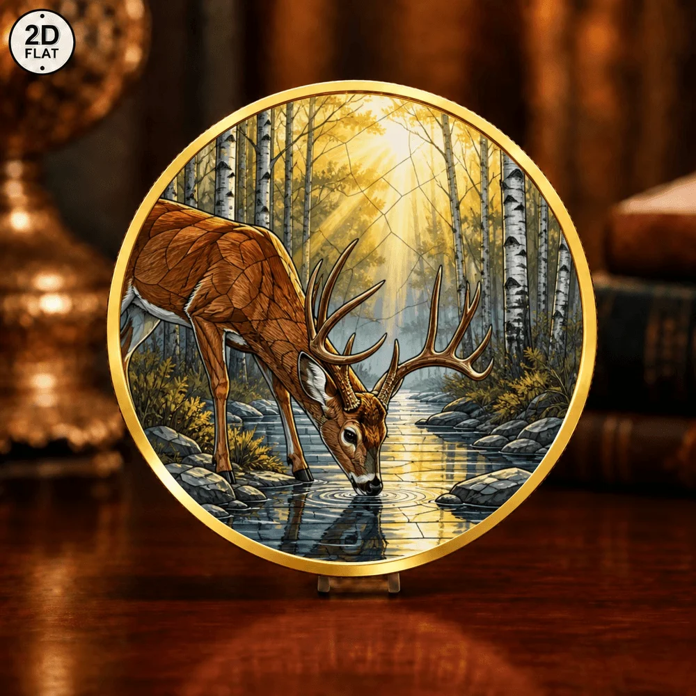 1pc 2D Print Nature Wild Animal Challenge Coin Desert Mustang & Forest Stag Deer Collectible Coin Artistic Gift for Nature Lover