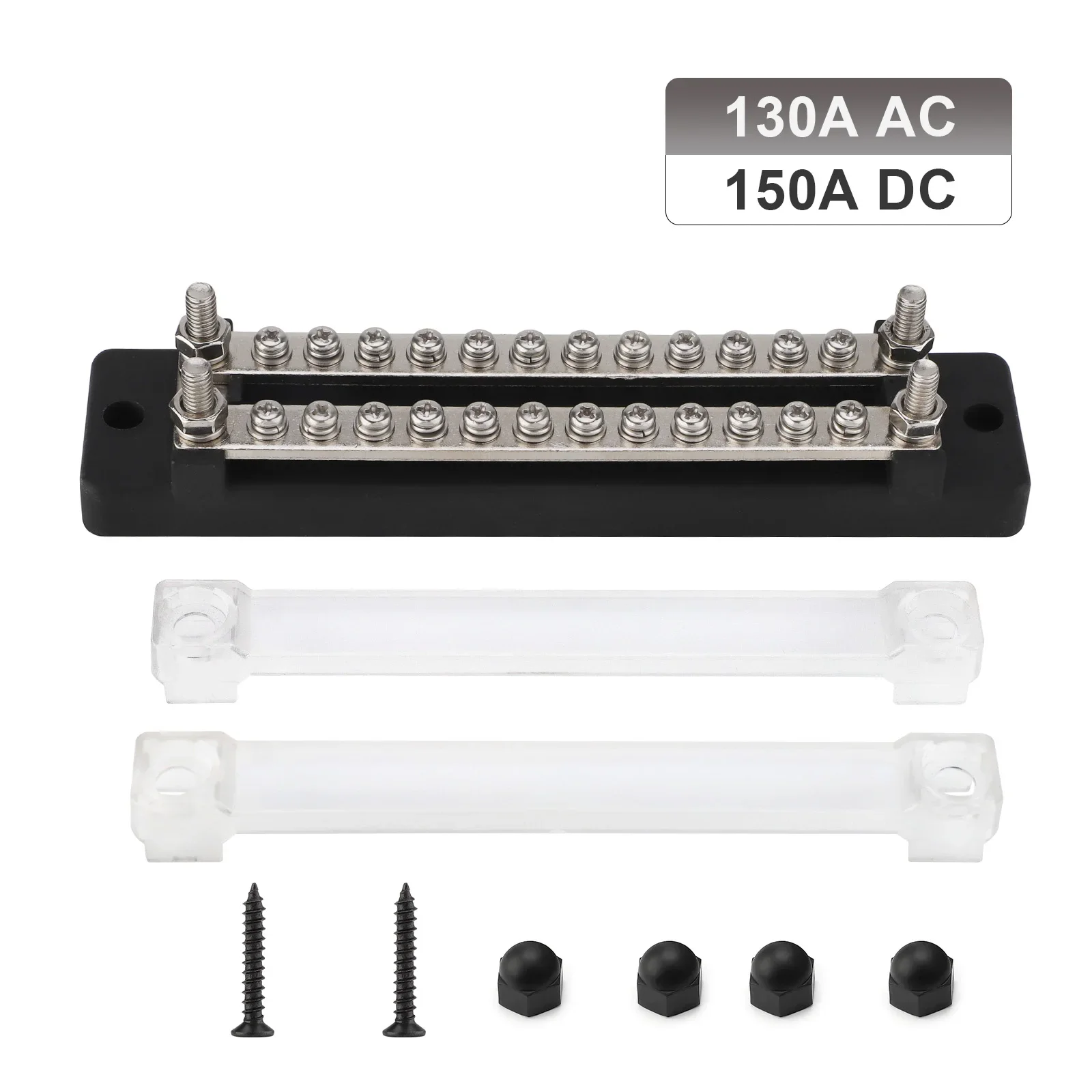

24*M4 Terminals Bus Bar Power Distribution Block Dual Row150A 48V With Cover 4*M6 Terminal Studs For Car Boat Marine Trucks RV