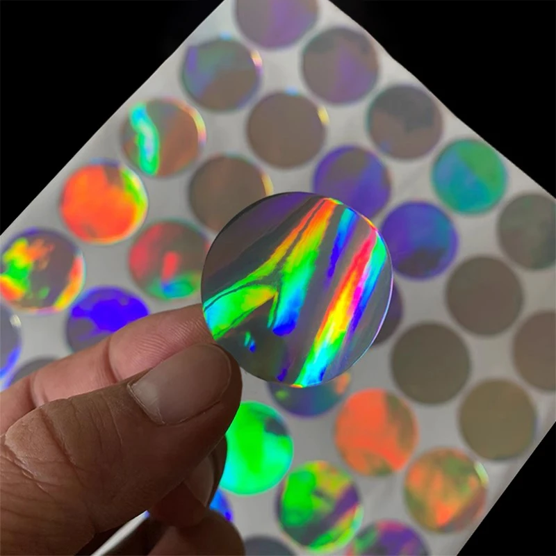 Laser Circular Sticker with Colored Plain Surface, Laser Sealing Sticker with Rainbow Gradient Round Sealing Self-Adhesive