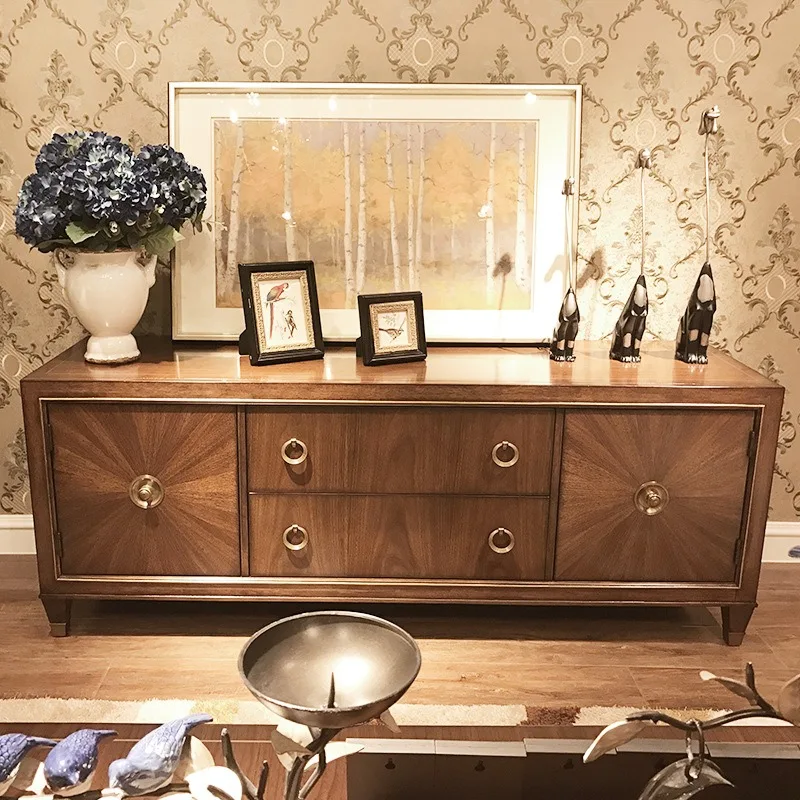 All solid wood TV cabinet coffee table combination, small and large apartment simple locker