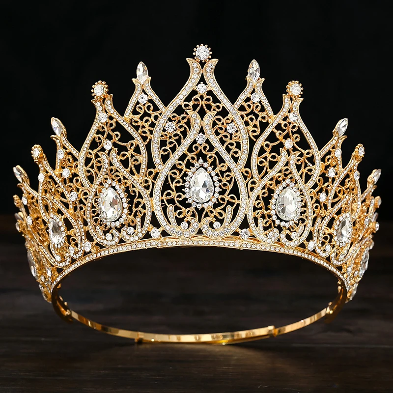 Baroque Vintage Water Drop Bridal Crown Princess Big Tiaras for Party Birthday Wedding Dress Hair Jewelry Pageant Headwear