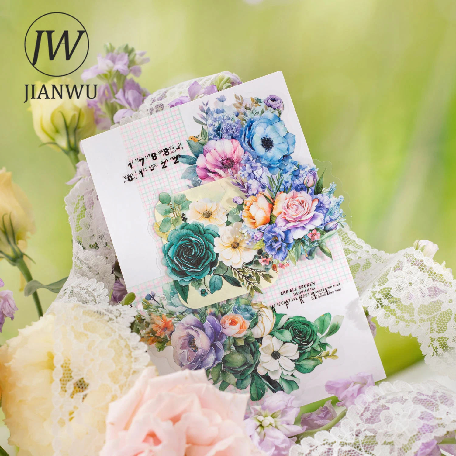 JIANWU-Serie de tejido de ensueño Vintage, Material de paisajismo de flores, Collage de mascotas, pegatina creativa, diario de bricolaje, papelería