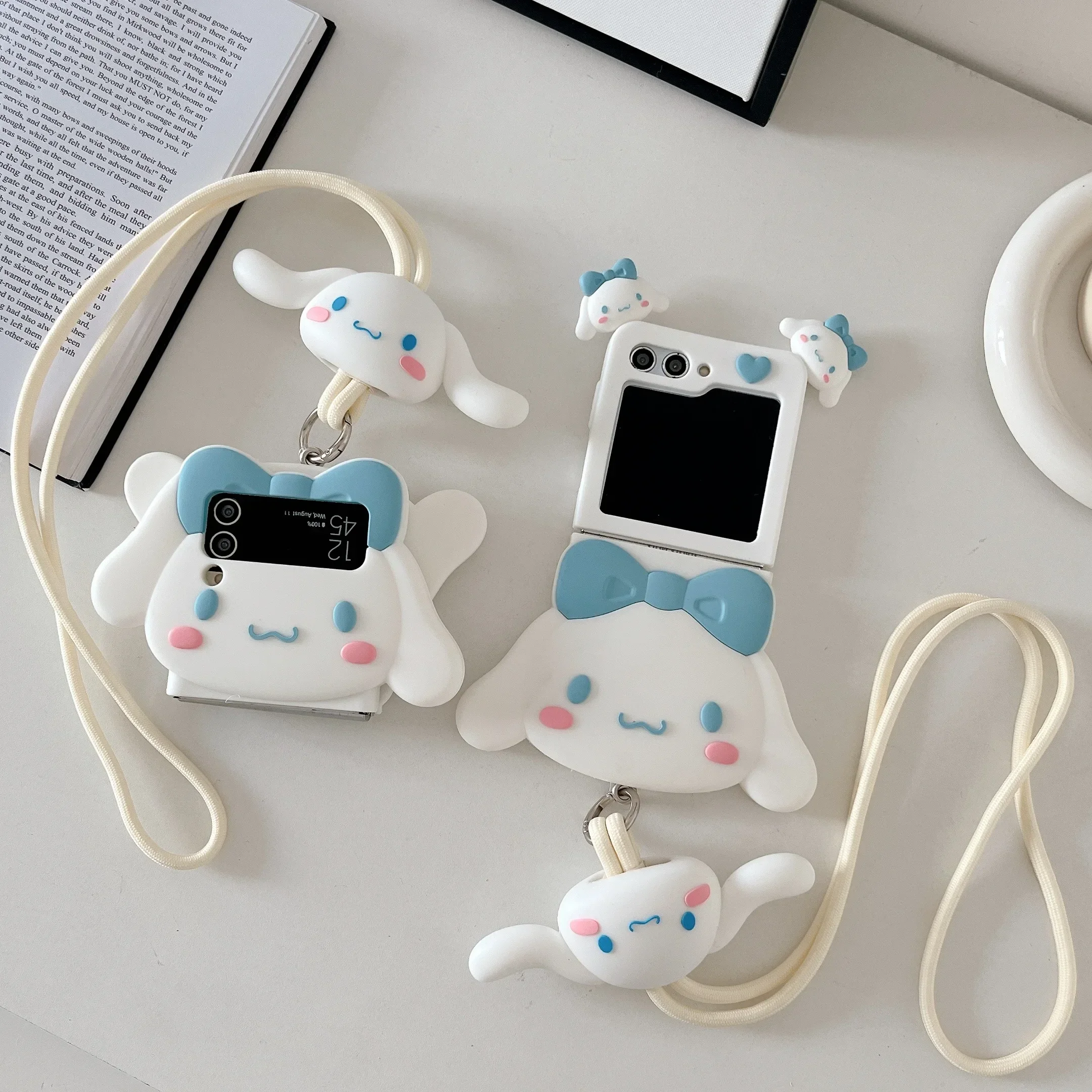 

Sanrio Cinnamoroll Silicone Soft Shell Phone Case with Pendant Case for Samsung Galaxy Z Flip 3 4 5 Flip5 Flip4 Shockproof Cover