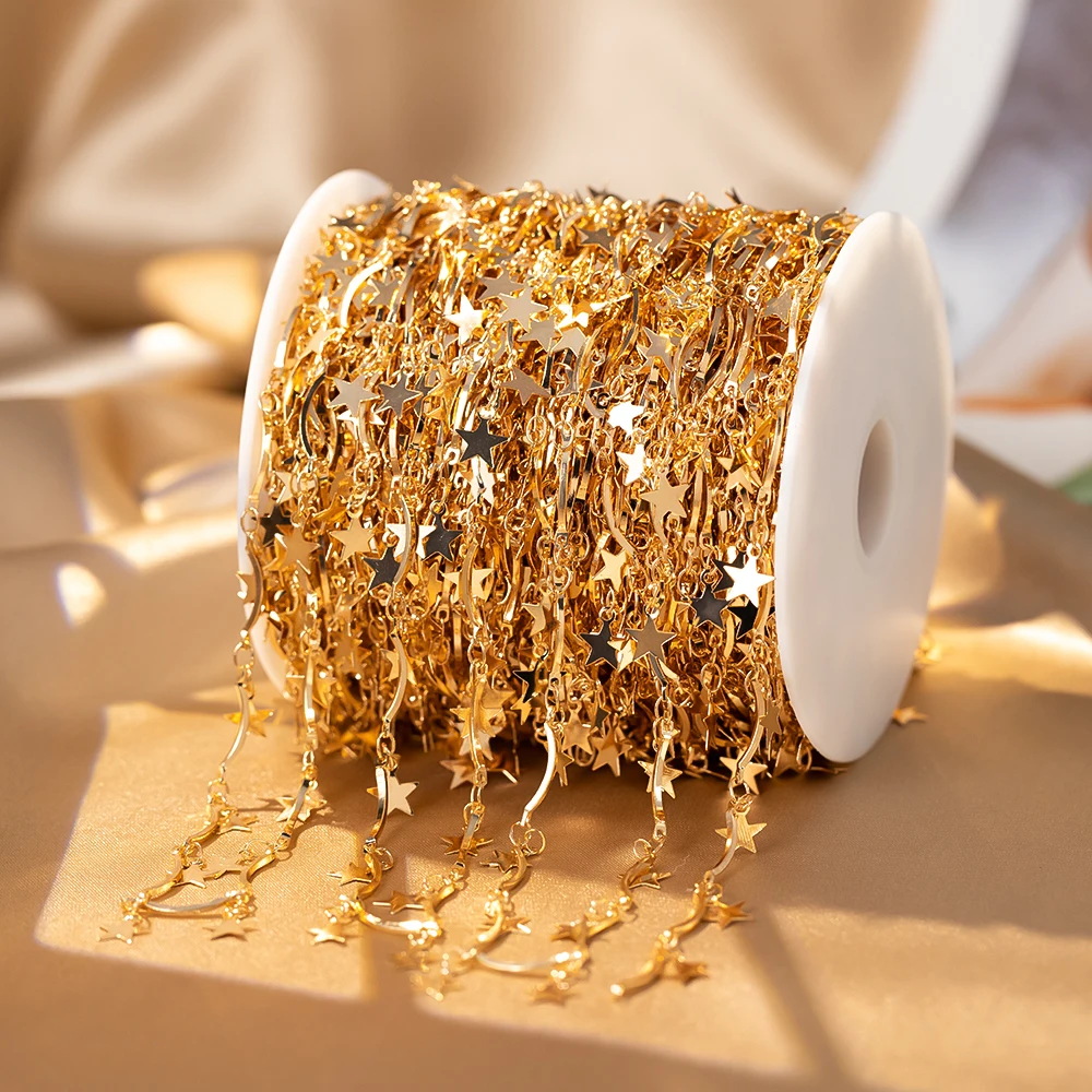 0.5M 1M KC Gold Color Star Charms Bracelets Chains Copper Bending Roller Chains Clothing Jewelry Making DIY Necklaces Wholesale