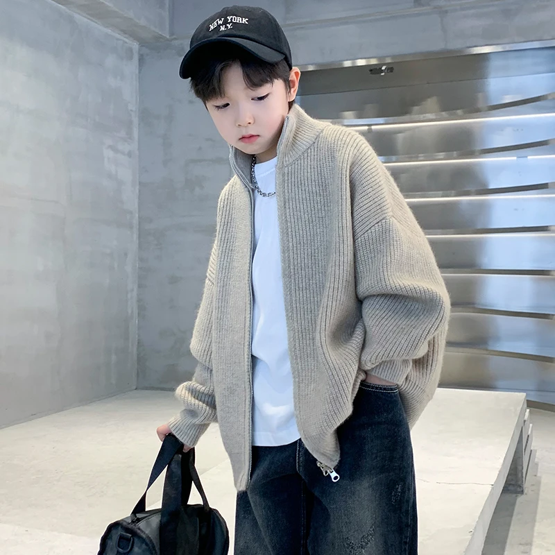

Baby Boys Spring Autumn Knitted Jacket Tops Children Baby Knitwear For Boy Kids Zipper Knitted Sweaters Cardigan Outerwear 4-14Y