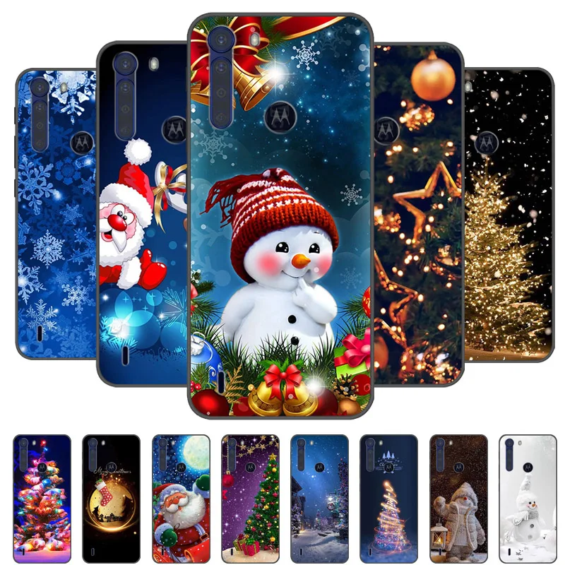 Christmas Silicone Soft Case for Moto One Fusion Plus Hyper Vision Action 5G Ace Cover Bumper for Moto One Macro Bumper Funda