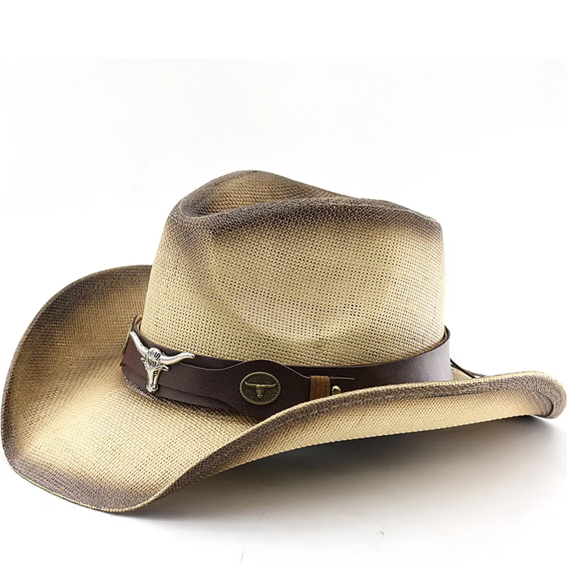 Spray Paint Western Cowboy Straw Hat Men's And Women's Summer Sun Shading Caps Curled Eaves Sun Protection Hats